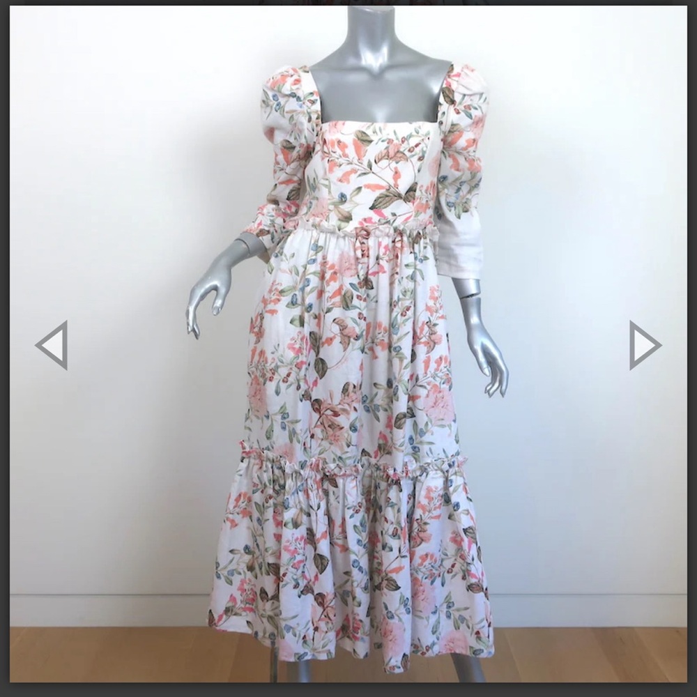 Cara Cara White Floral Puff-Sleeve Maxi Dress